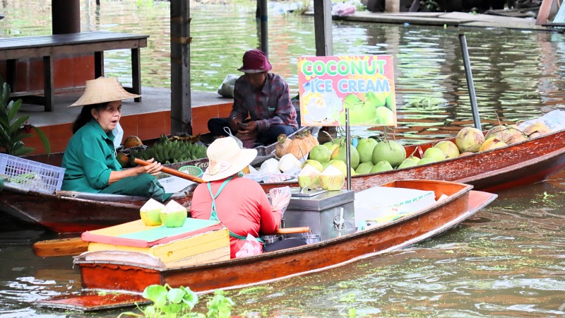 Floating market Bangkok coconuts