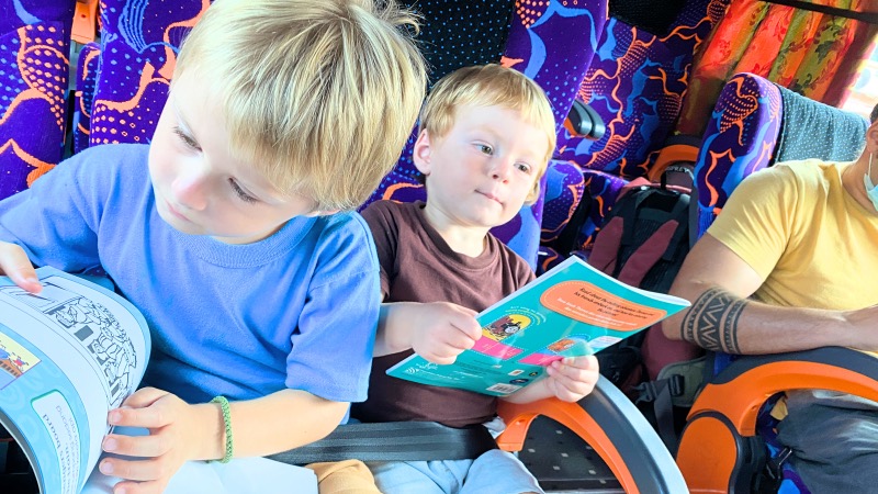 worlschooling learning on a bus