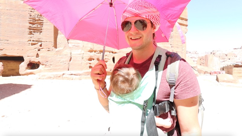 Use an umbrella for shade Jordan with a baby
