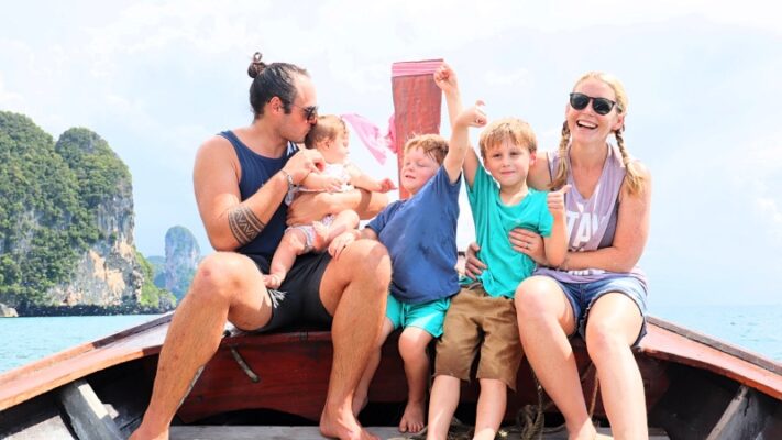 Backpacking family longtrail boat Krabi